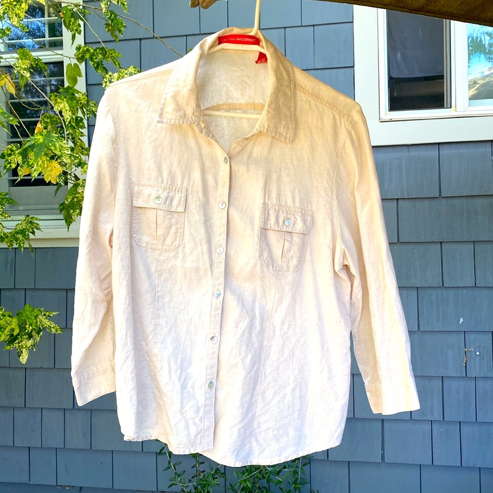 💟 Gloria Vanderbilt Off-White Beige casual blouse shirt L
